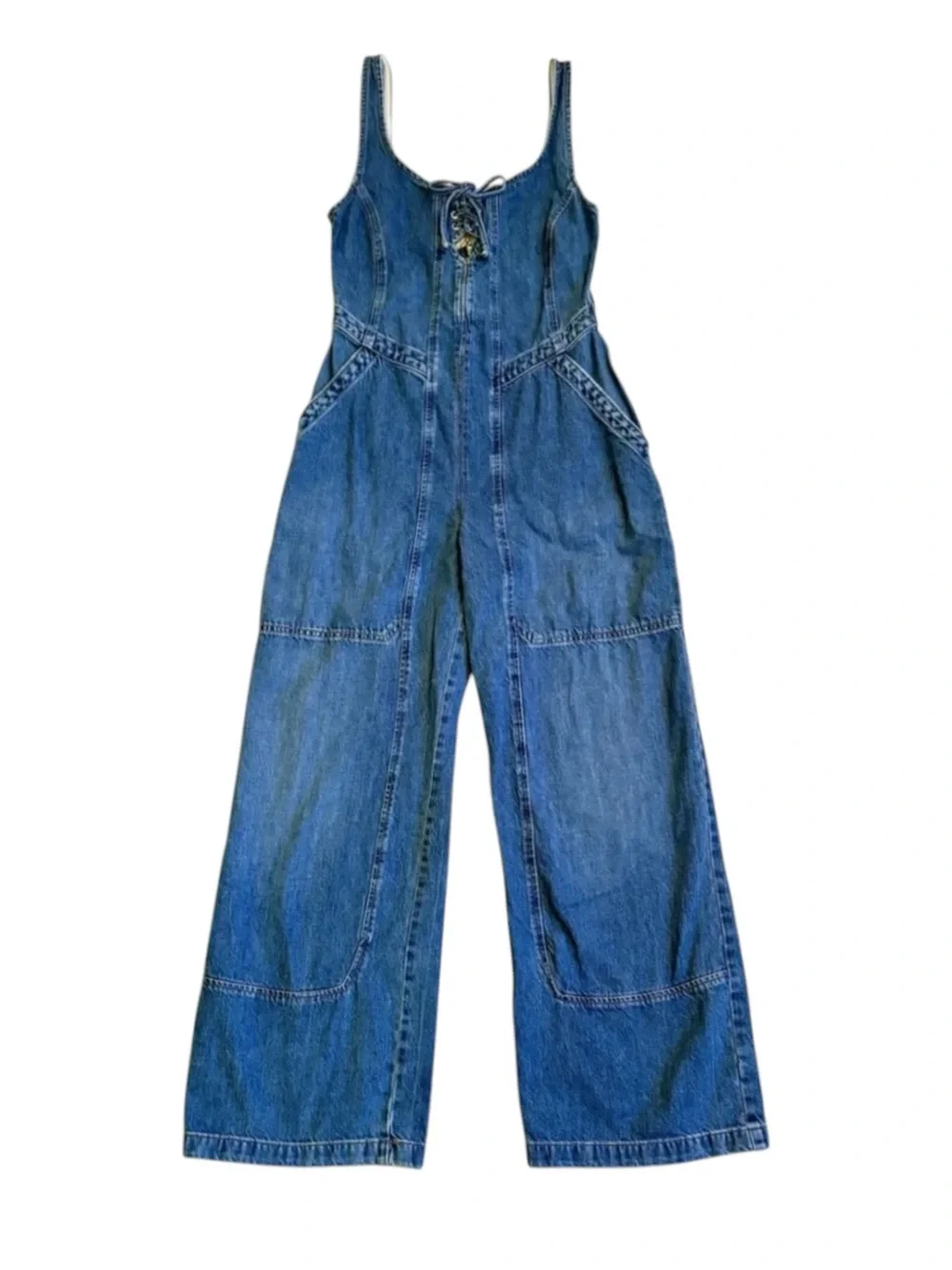 Free People x We The Free Amina Denim Wide Leg & Lace-Up Jumpsuit